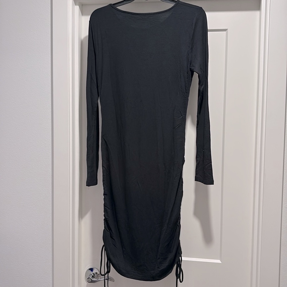 NWT [Lea & Viola] Black Long Sleeve Cinched Rouched Drawstring Dress Women’s S - Picture 9 of 14